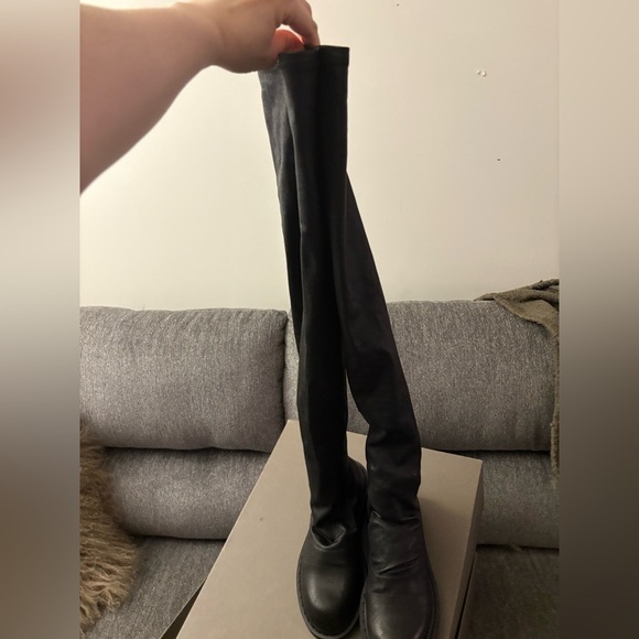 BNIB AUTHENTIC RICK OWENS BLACK LEATHER OVER THE KNEE BOOT - Picture 8 of 16